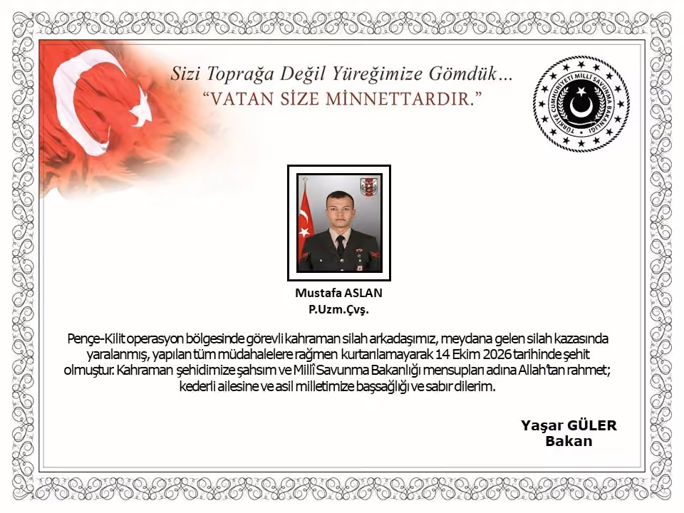 MSB: "Piyade uzman çavuş Mustafa Aslan şehit oldu"