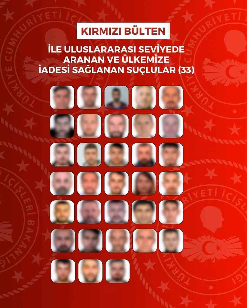 İçişleri Bakanlığı: "Kırmızı bültenle aranan 33, ulusal seviyede aranan 30 suçlu ülkemize geri getirildi"