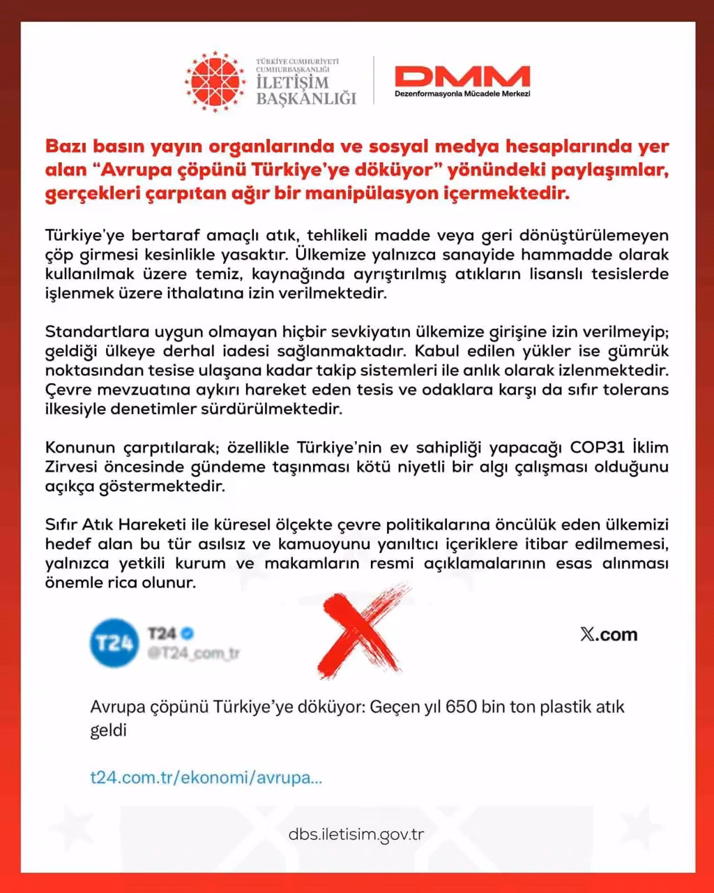 DMM: "’Avrupa çöpünü Türkiye’ye döküyor’ yönündeki paylaşımlar manipülasyon içermektedir"
