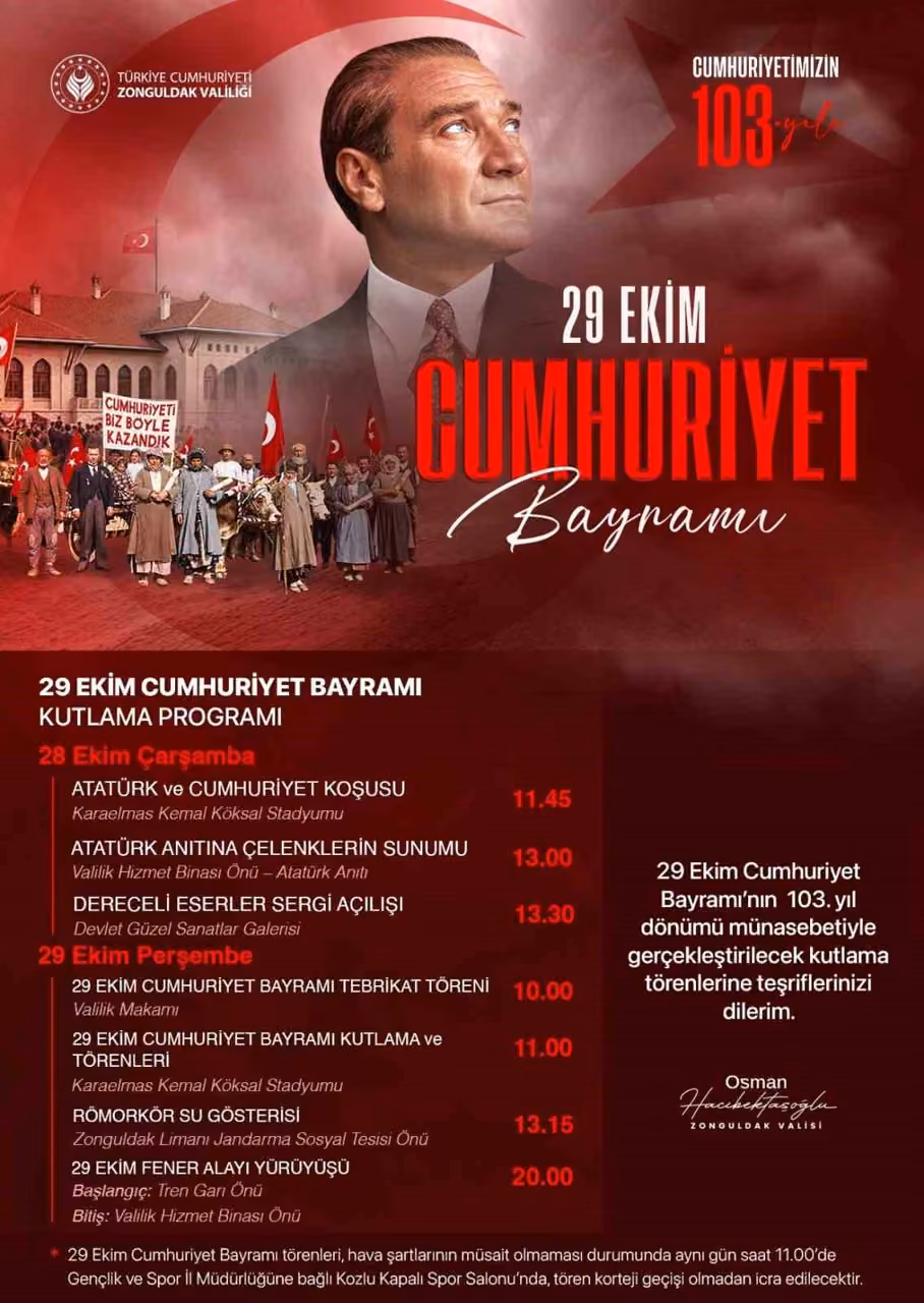Zonguldak’ta Cumhuriyet Bayramı kutlamaları iki gün sürecek