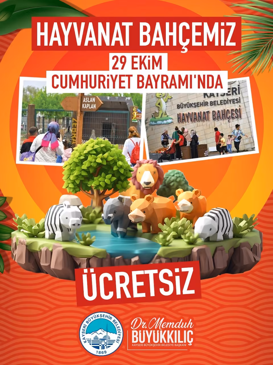 Başkan Büyükkılıç’tan Cumhuriyet Bayramı müjdesi: Hayvanat bahçesi ücretsiz