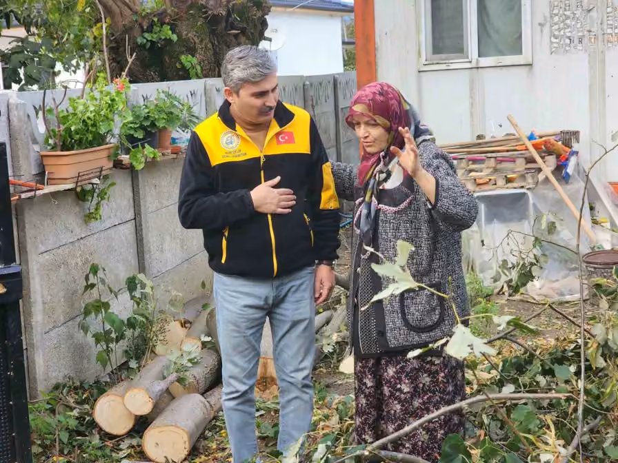 Evin üzerine devrilen ağaç kaldırıldı
