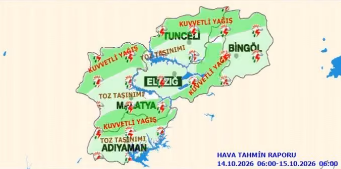 Elazığ için kuvvetli yağış uyarısı