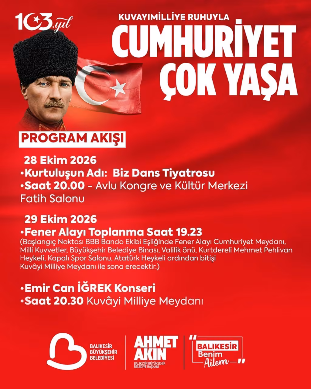 Balıkesir Büyükşehir’den 29 Ekim Cumhuriyet Bayramı’na coşkulu kutlama